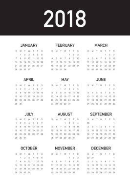 Yıl 2018 takvim vektör tasarım şablonu