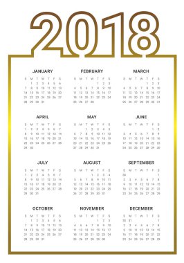 Yıl 2018 takvim vektör tasarım şablonu