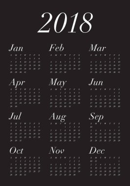 Yıl 2018 takvim vektör tasarım şablonu