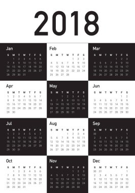 Yıl 2018 takvim vektör tasarım şablonu