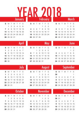 Yıl 2018 takvim vektör tasarım şablonu
