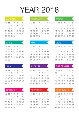 Yıl 2018 takvim vektör tasarım şablonu