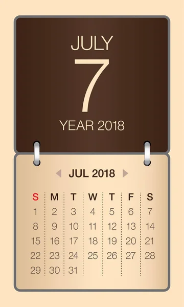 Juli 2018 Kalendervektorabbildung — Stockvektor