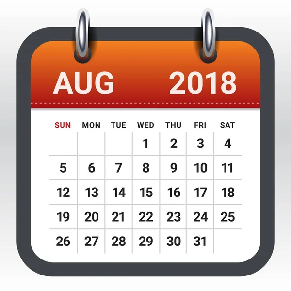 Augusti 2018 kalender vektorillustration — Stock vektor