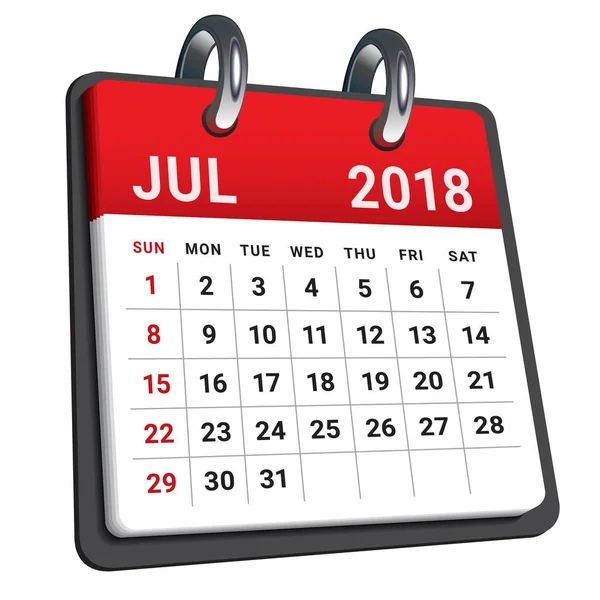 Juillet 2018 illustration vectorielle du calendrier — Image vectorielle