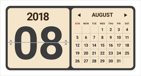 August 2018 kalendervektorillustration — Stockvektor