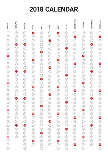 Année 2018 calendrier vectoriel modèle de conception — Image vectorielle