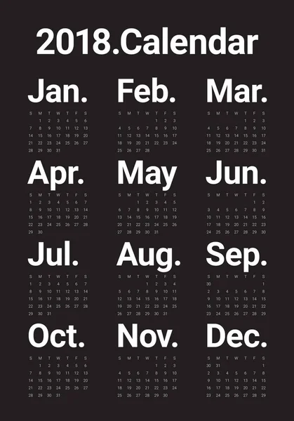 Année 2018 calendrier vectoriel modèle de conception — Image vectorielle