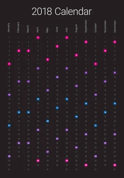 Year 2018 calendar vector design template — Stock Vector
