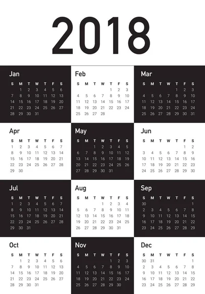 Año 2018 plantilla de diseño de vectores calendario — Vector de stock