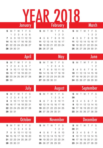 Año 2018 plantilla de diseño de vectores calendario — Vector de stock