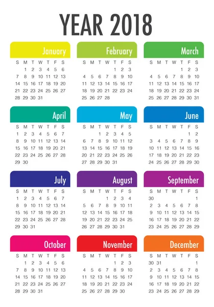 Año 2018 plantilla de diseño de vectores calendario — Vector de stock