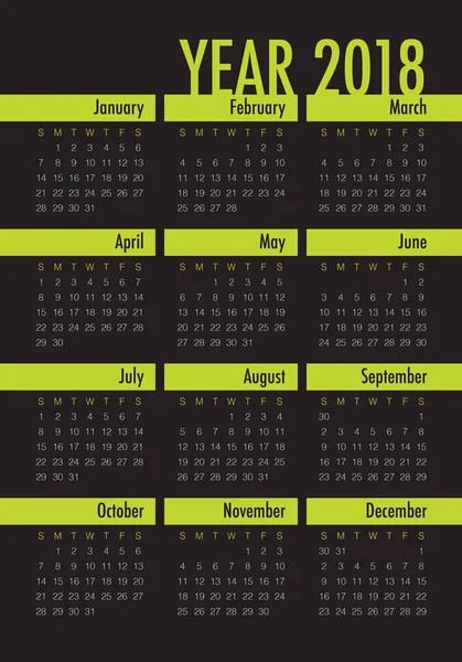 Año 2018 plantilla de diseño de vectores calendario — Vector de stock