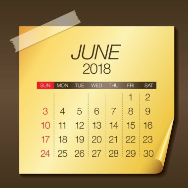 Haziran 2018 takvim vektör çizim