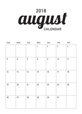 Ağustos 2018 planlayıcısı takvim vektör çizim