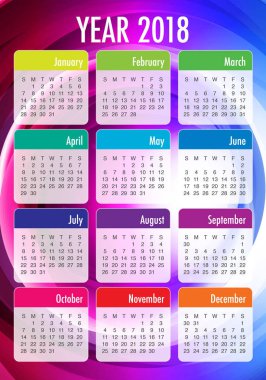 Yıl 2018 takvim vektör tasarım şablonu