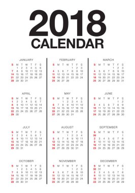 Yıl 2018 takvim vektör tasarım şablonu
