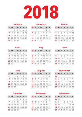Yıl 2018 takvim vektör tasarım şablonu