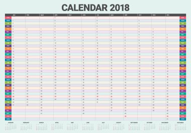 Yıl 2018 takvim vektör tasarım şablonu