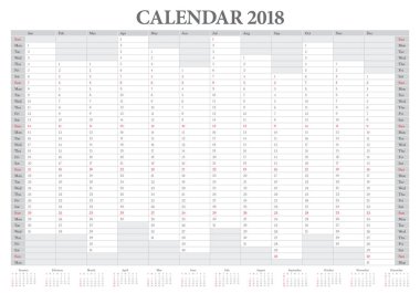 Yıl 2018 takvim vektör tasarım şablonu