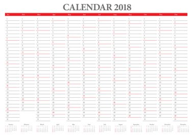 Yıl 2018 takvim vektör tasarım şablonu