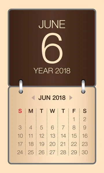 Juni 2018 Kalendervektorabbildung — Stockvektor
