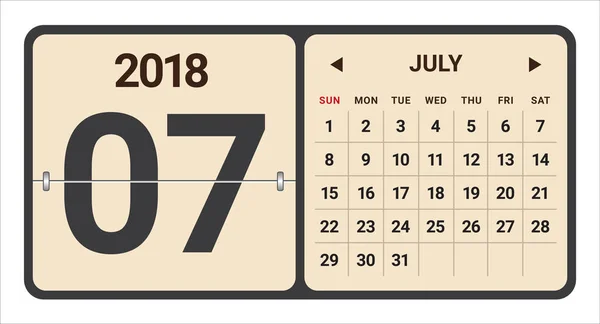 Ilustracja wektorowa kalendarz lipca 2018 r. — Wektor stockowy