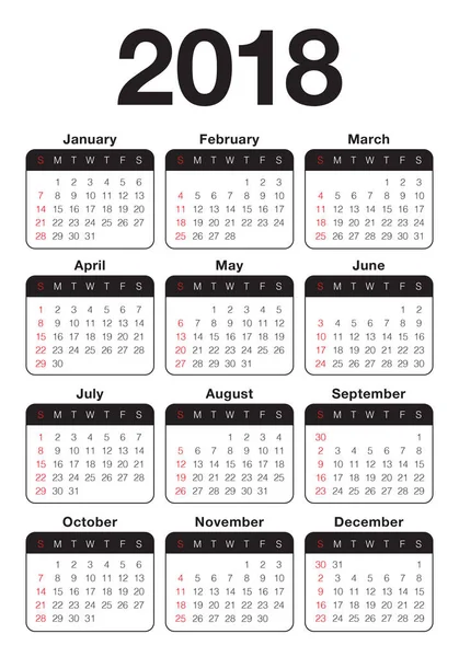 年 2018年カレンダー ベクター デザイン テンプレート — ストックベクタ