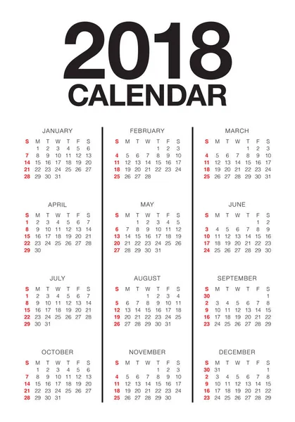 Année 2018 calendrier vectoriel modèle de conception — Image vectorielle