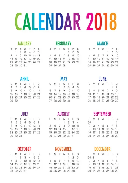 Yıl 2018 takvim vektör tasarım şablonu