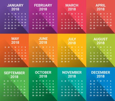Yıl 2018 takvim vektör tasarım şablonu
