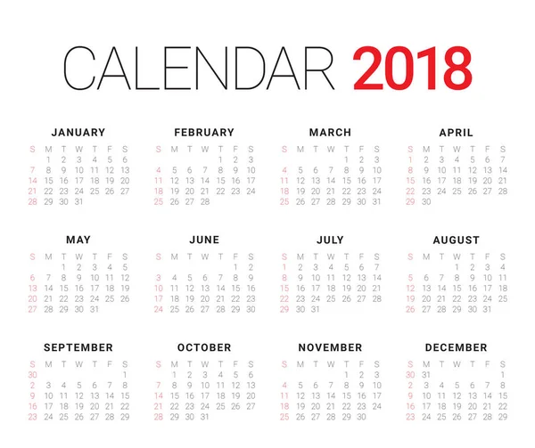 Yıl 2018 takvim vektör tasarım şablonu