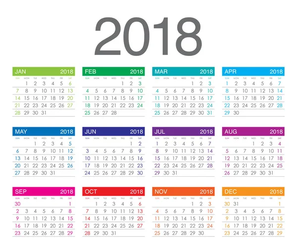 Año 2018 plantilla de diseño de vectores calendario — Vector de stock