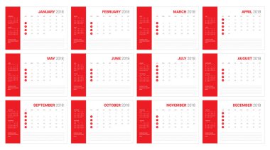 Yıl 2018 planlayıcısı takvim vektör çizim