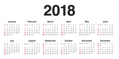 Yıl 2018 takvim vektör tasarım şablonu