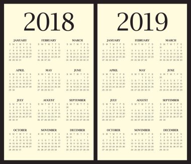 Yıl 2018 2019 takvim vektör