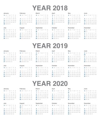 Yıl 2018 2019 2020 takvim vektör