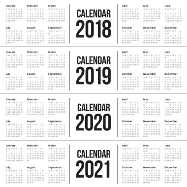 Yıl 2018 2019 2020 2021 takvim vektör