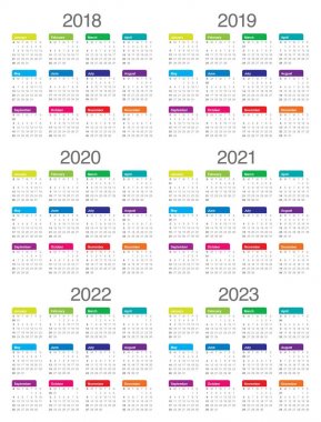 Yıl 2018 2019 2020 2021 2022 2023 takvim vektör