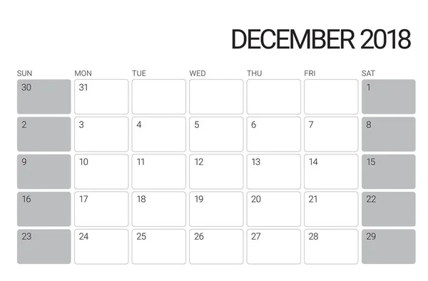 Calendrier de bureau décembre 2018 illustration vectorielle — Image vectorielle