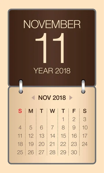 Ilustracja wektorowa kalendarza listopada 2018 r. — Wektor stockowy