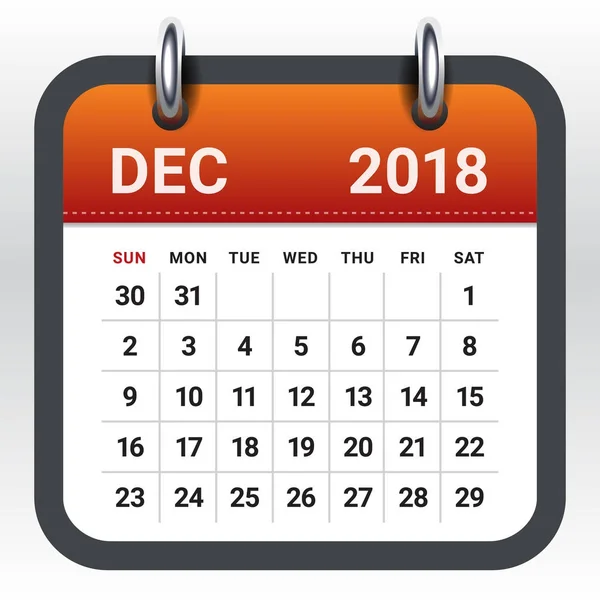 Ilustracja wektorowa kalendarzu grudnia 2018 r. — Wektor stockowy