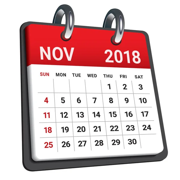 Novembre 2018 calendario vettoriale illustrazione — Vettoriale Stock