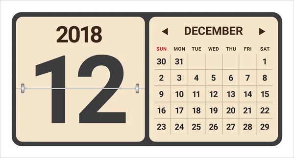 Грудень 2018 календар Векторні ілюстрації — стоковий вектор