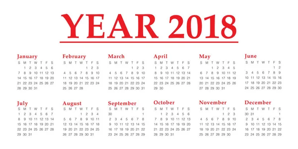 Ano 2018 modelo de design de vetor calendário — Vetor de Stock