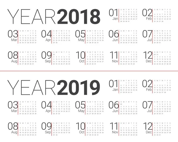 Jaar 2018 2019 agenda vector — Stockvector