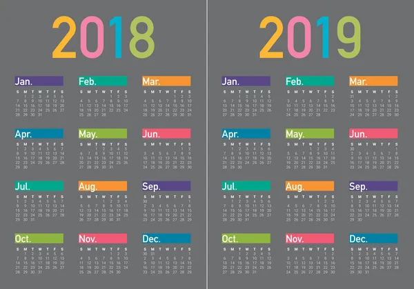 2018 2019 вектор календаря — стоковий вектор