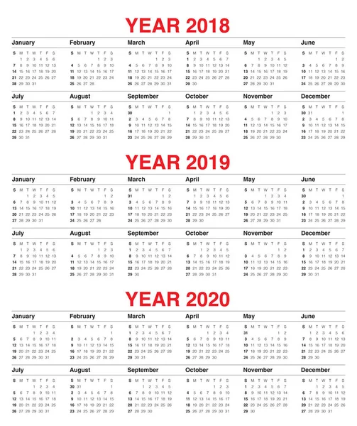 Διάνυσμα ημερολογιακό έτος 2018 2019 2020 — Διανυσματικό Αρχείο