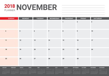 Kasım 2018 planlayıcısı takvim vektör çizim