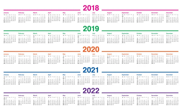 Διάνυσμα ημερολογιακό έτος 2018 2019 2020 2021 2022 — Διανυσματικό Αρχείο